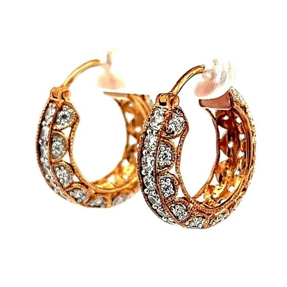 Rose Gold Over Sterling Silver & Cubic Zirconia Pierced ¾" Hoop Earrings! 33 - Picture 2 of 7